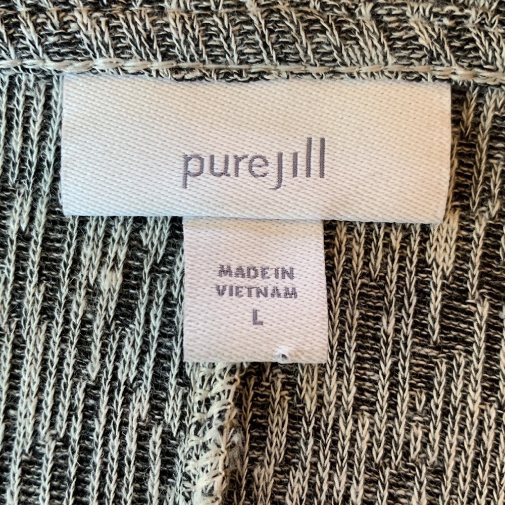 J Jill purejill sz  L linen blend vneck short sleeve black and white dress - Picture 4 of 6